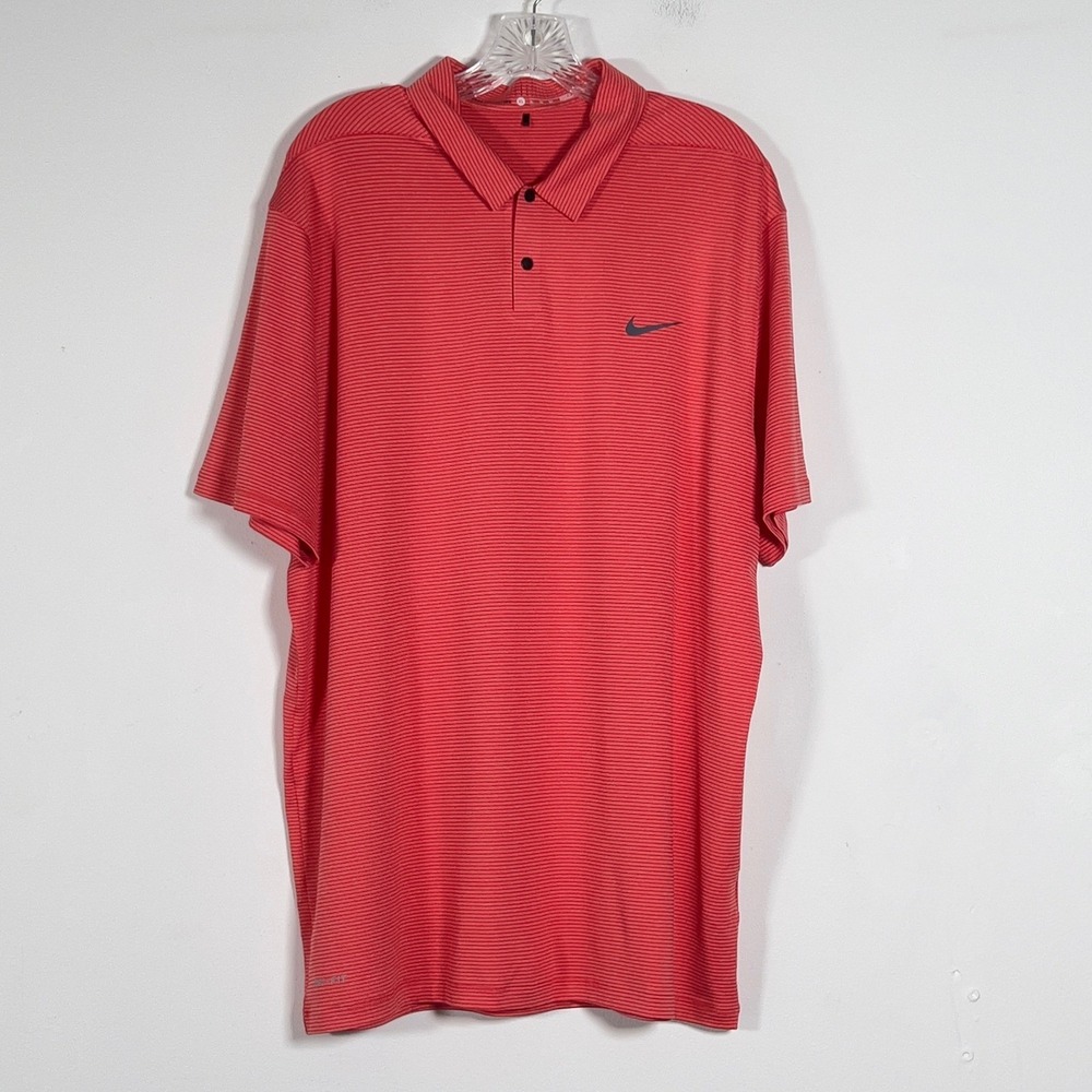 Nike Tiger Woods Collection‎ Dri-Fit Golf Polo Shirt Mens Sz XL Red Striped